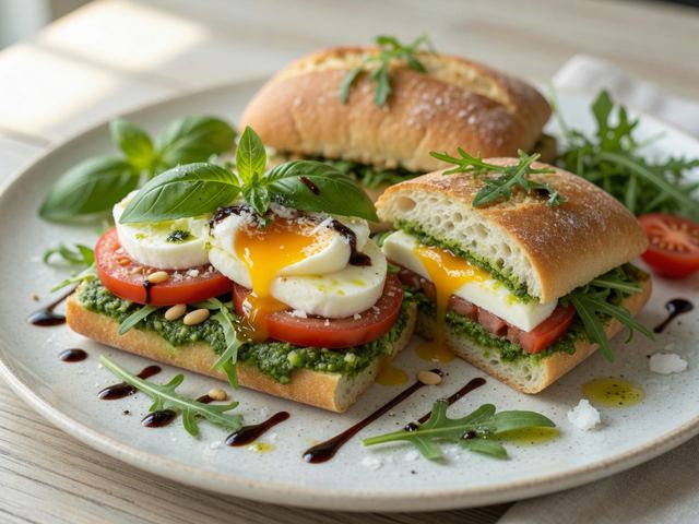 Pesto Caprese Breakfast Sandwiches on Ciabatta