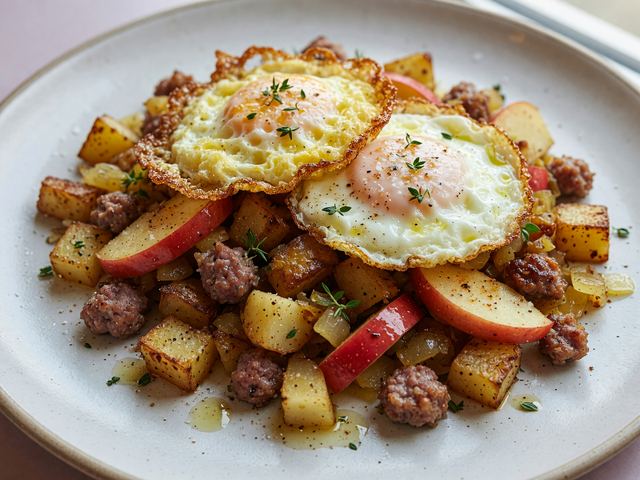 Savory Apple-Sausage Breakfast Hash with Crispy Eggs