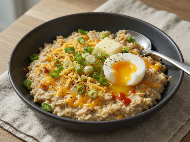 Savory Cheddar Scallion Oatmeal with Soft-Boiled Egg