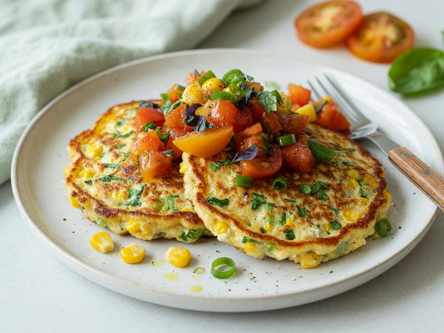 Savory Fresh-Corn Ricotta Pancakes with Tomato-Basil Relish