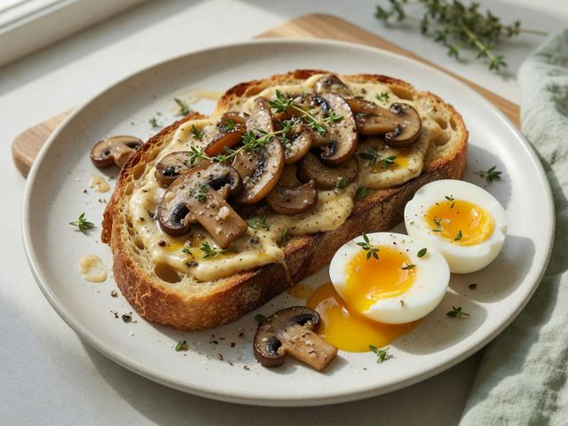 Savory Miso Butter Mushroom Toast with Soft Eggs
