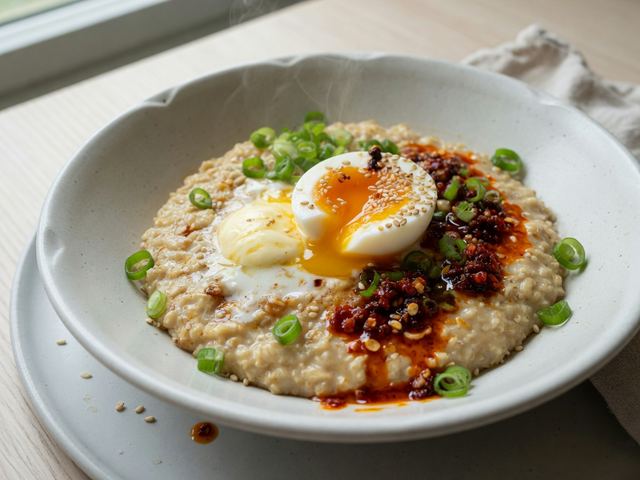 Savory Miso-Butter Oatmeal with Soft-Boiled Egg & Chili Crisp