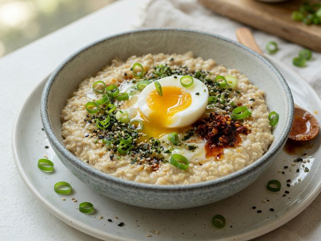 Savory Miso Butter Oatmeal with Soft Egg and Scallions
