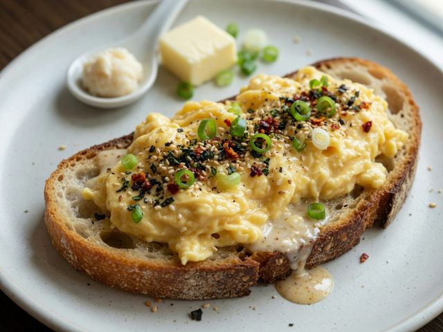 Savory Miso Butter Soft Scrambled Eggs on Sourdough