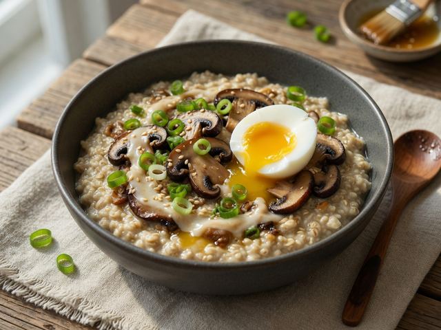 Savory Miso Mushroom Oatmeal Bowl with Soft Egg