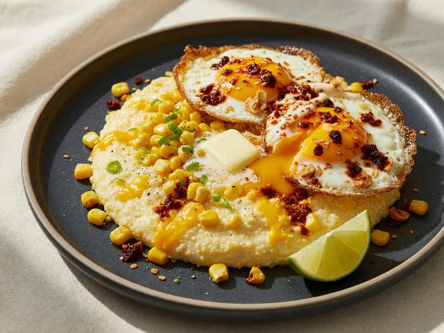 Savory Street-Corn Grits with Chili-Crisp Fried Eggs