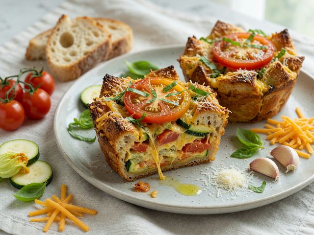Savory Tomato-Zucchini Breakfast Strata Cups