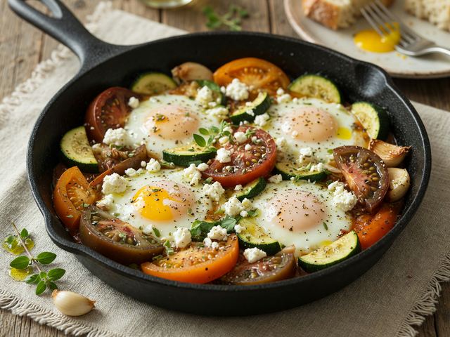 Savory Tomato-Zucchini Egg Skillet with Feta