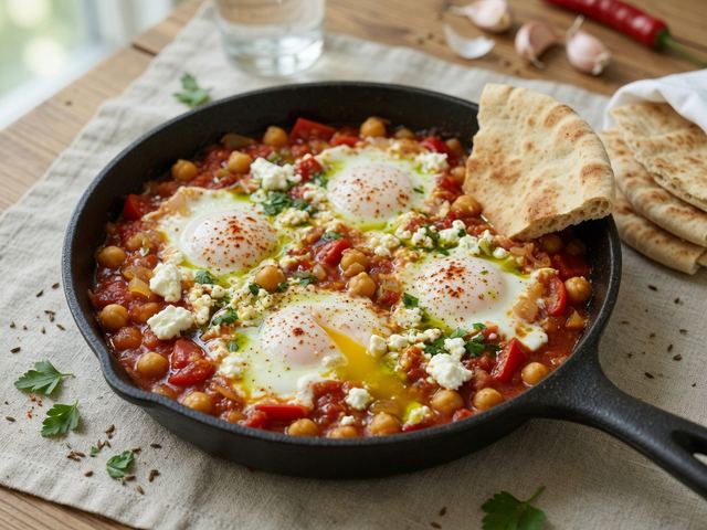 Shakshuka with Feta, Chickpeas & Warm Pita
