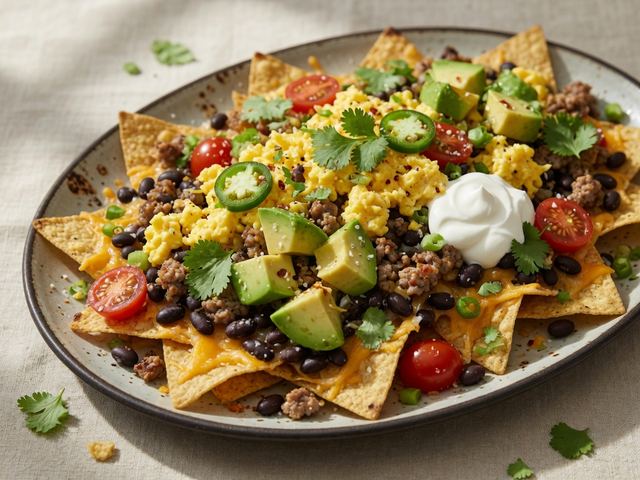 Sheet-Pan Breakfast Nachos with Scrambled Eggs & Avocado