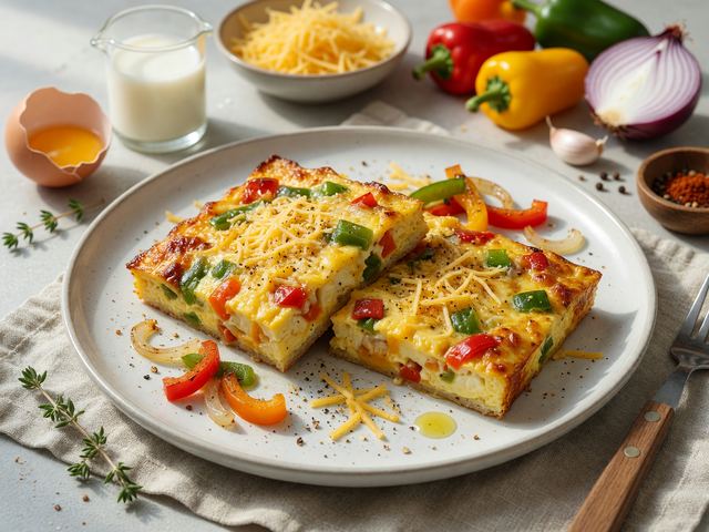 Sheet-Pan Eggs with Peppers and Cheese Squares