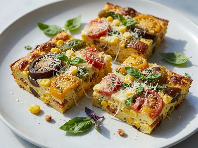 Sheet-Pan Heirloom Tomato & Sweet Corn Frittata Squares