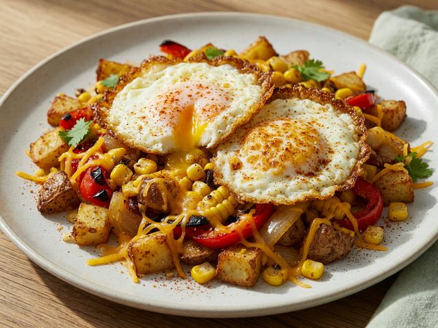 Sheet-Pan Sweet Corn & Cheddar Breakfast Hash with Crispy Eggs