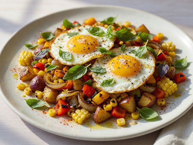 Sheet-Pan Sweet Corn & Pepper Egg Hash with Basil