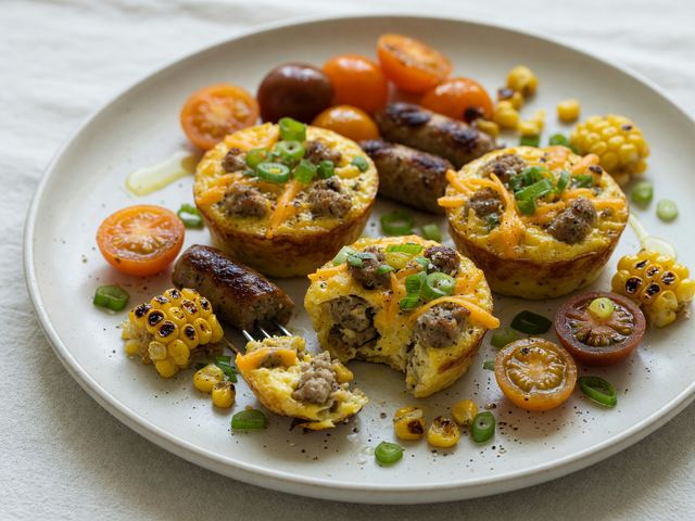 Sheet-Pan Turkey Sausage Egg Bites with Blistered Corn & Heirlooms