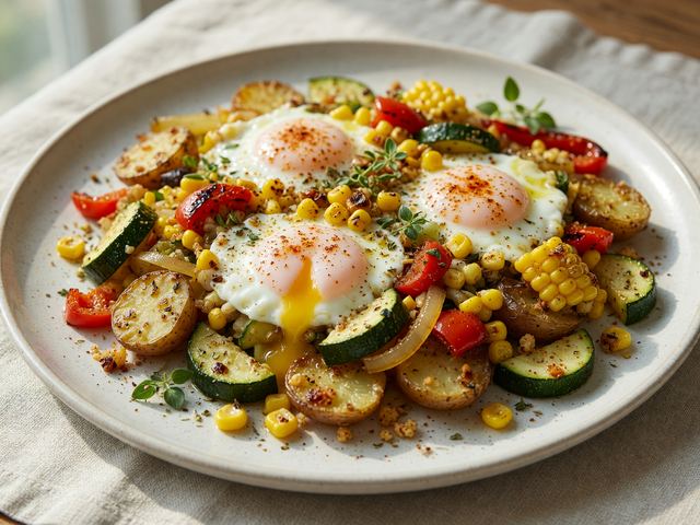 Sheet-Pan Zucchini Hash with Baked Eggs & Corn