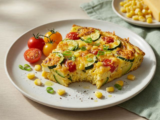 Sheet-Pan Zucchini Tomato Frittata with Corn & Cheddar