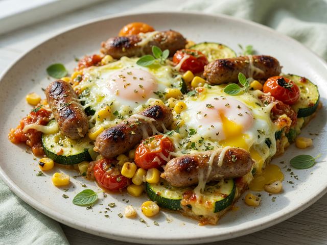Sheet-Pan Zucchini, Tomato & Sausage Breakfast Bake