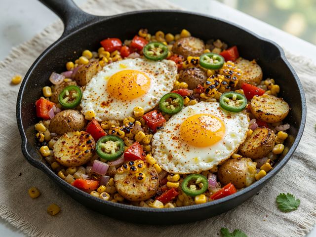 Skillet Charred-Corn Breakfast Hash with Sunny Eggs