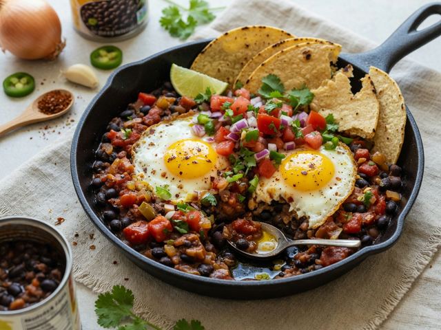 Skillet Huevos Rancheros with Black Beans & Fresh Pico