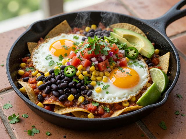 Skillet Huevos Rancheros with Fresh Corn Pico