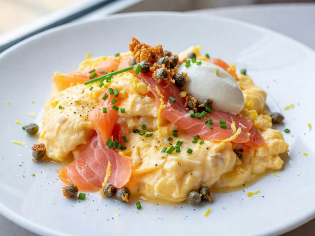 Smoked Salmon & Chive Scrambled Eggs with Crispy Capers