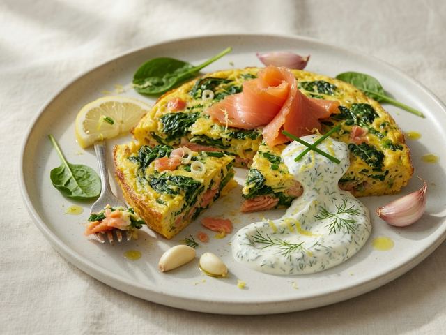 Smoked Salmon & Spinach Frittata with Herb Crème Fraîche