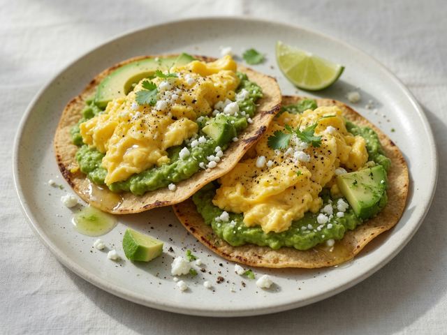 Soft-Scrambled Egg and Avocado Breakfast Tostadas