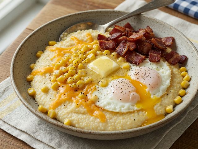 Southern Cheddar Sweet-Corn Breakfast Grits Bowls