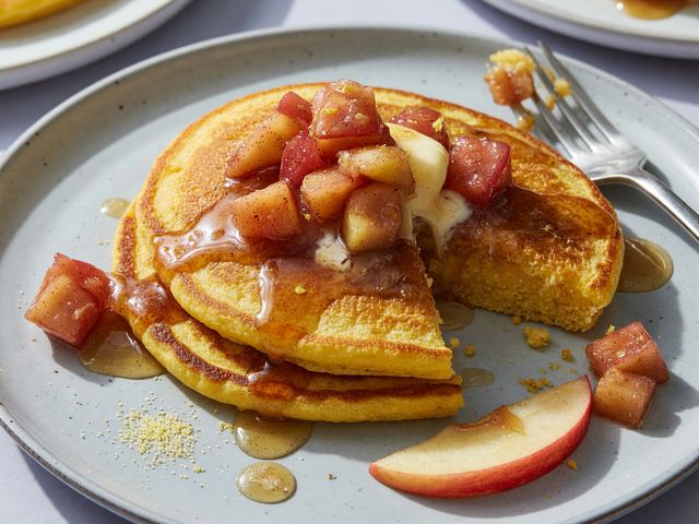 Southern Cornmeal Pancakes with Warm Honeycrisp Compote