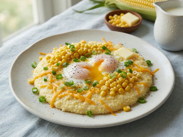 Southern Fresh Corn & Cheddar Grits with Soft Eggs