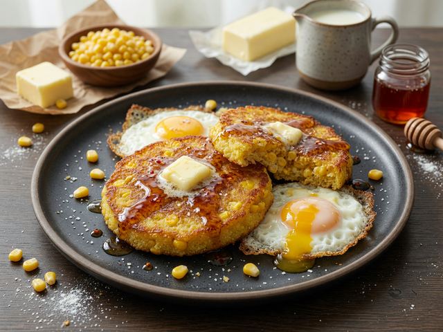 Southern Skillet Sweet-Corn Johnnycakes with Maple Hot Honey and Crispy Eggs