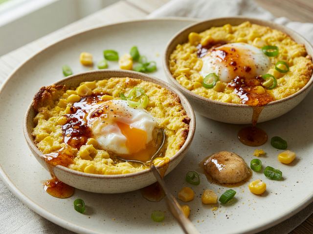 Southern Sweet-Corn Spoonbread Bowls with Hot Honey Butter & Soft Eggs