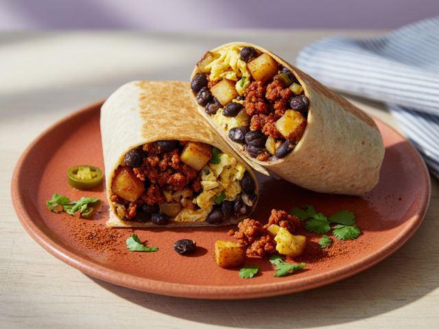 Southwest Chorizo & Black Bean Breakfast Burritos