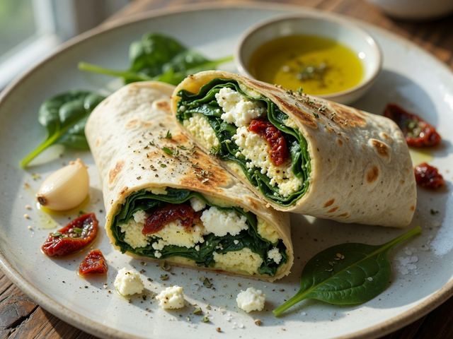 Spinach Feta Egg White Breakfast Wraps