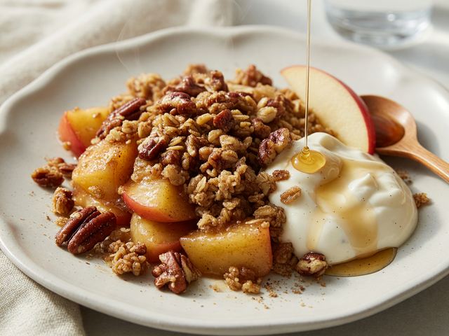 Stovetop Honeycrisp Apple Breakfast Crisp with Maple Yogurt