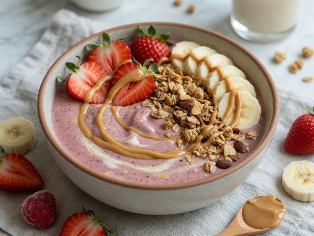 Strawberry Banana Peanut Butter Smoothie Bowl