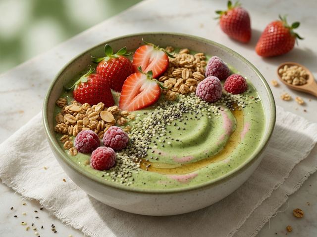 Strawberry Matcha Protein Smoothie Bowl