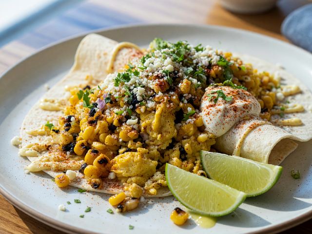 Street-Corn Breakfast Burrito Scramble with Cotija & Lime