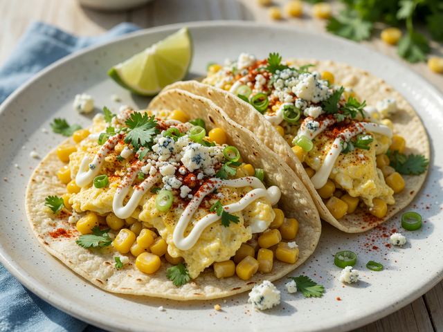 Street-Corn Breakfast Tacos with Soft Eggs & Cotija