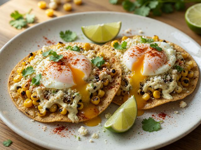 Street-Corn Breakfast Tostadas with Soft Eggs & Cotija