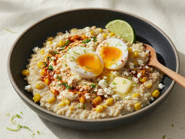 Street-Corn Savory Oatmeal with Jammy Eggs & Cotija
