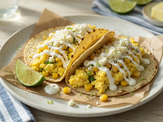 Street-Corn Scramble Breakfast Tacos with Cotija & Lime