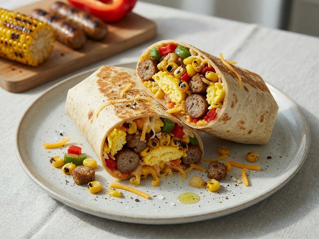 Sunday-Batch Sausage Egg & Charred Corn Breakfast Burritos