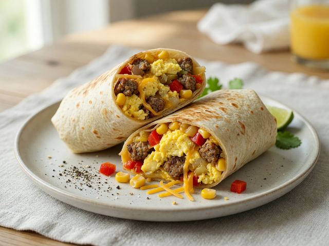 Sunday-Prep Sausage Sweet Corn Breakfast Burritos