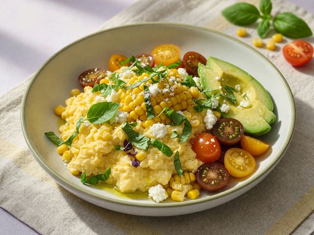 Sweet Corn & Basil Soft Scramble Bowls