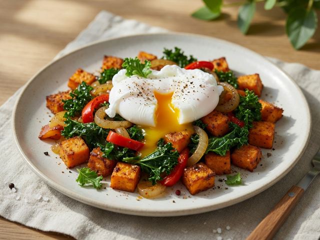 Sweet Potato Kale Breakfast Hash with Poached Eggs