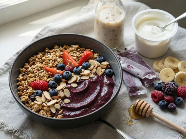 Thick Açaí Smoothie Bowl with Granola and Fresh Berries