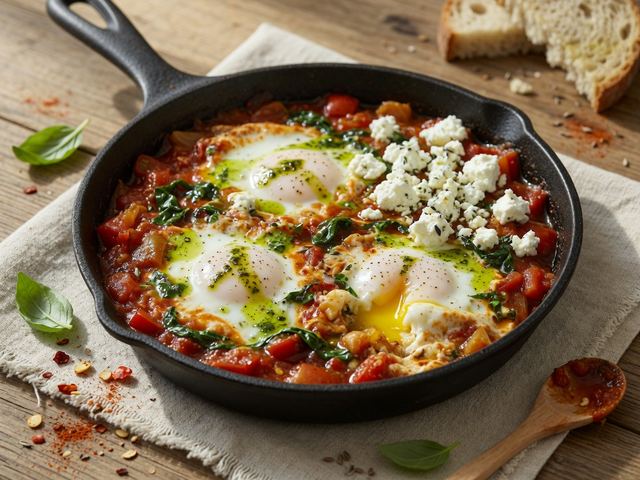 Tomato Basil Shakshuka with Crumbled Feta