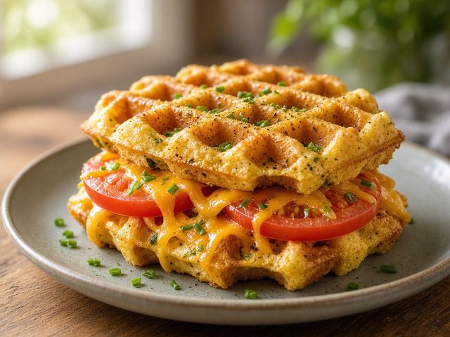 Tomato & Chive Waffle Breakfast Sandwich